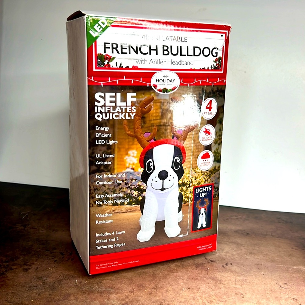 NIB French Bulldog 4 ft Inflatable LED Lights Indoor Outdoor Yard Lawn
